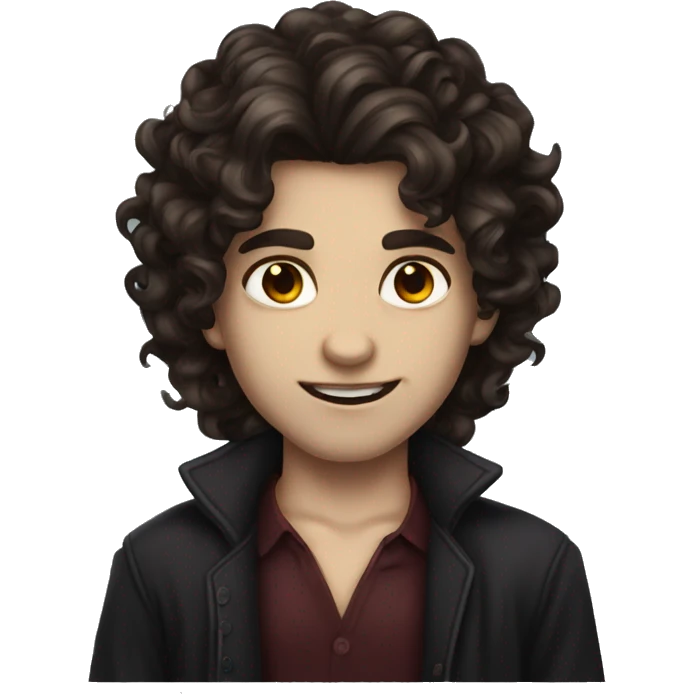 feminine boy with long curly dark brown hair and brown eyes fair skin vampire emoji