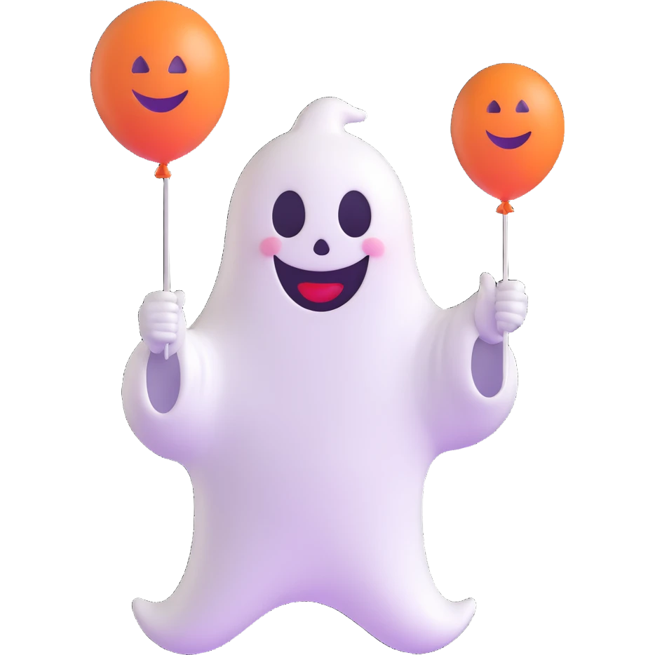 smiling ghost holding a balloon emoji