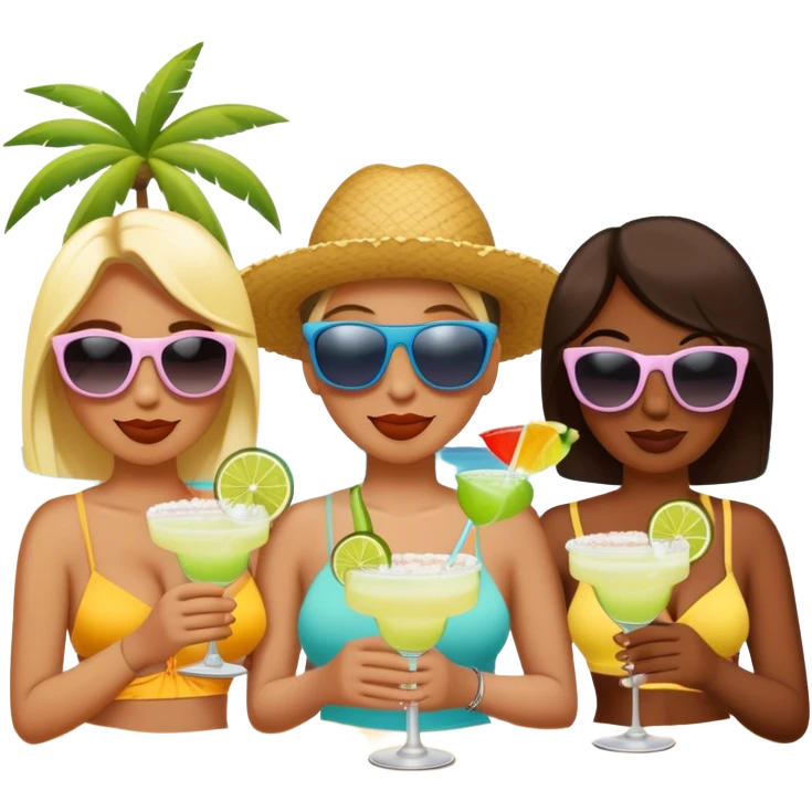 3 friends on the beach drinking margaritas  emoji