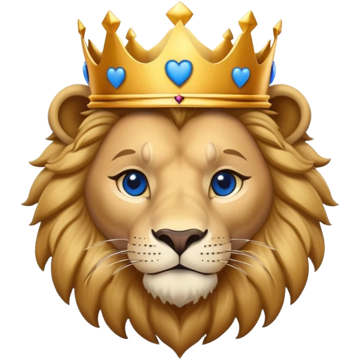brave lion wearing a golden crown with blue hearts in New York City emoji