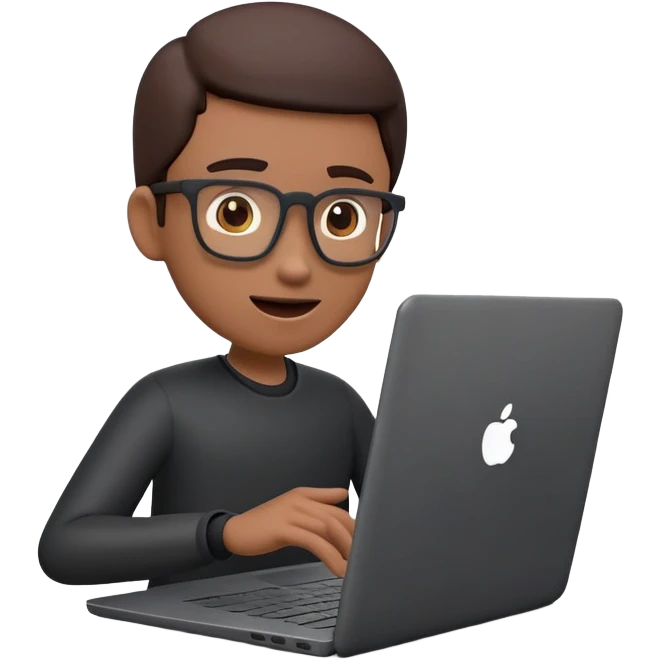 A dark-colored laptop with the screen open. From the screen, a person is emerging, giving a lecture or teaching. The person should look expressive and in a teaching pose. Soft shadows, semi-3D emoji style, clean background. emoji