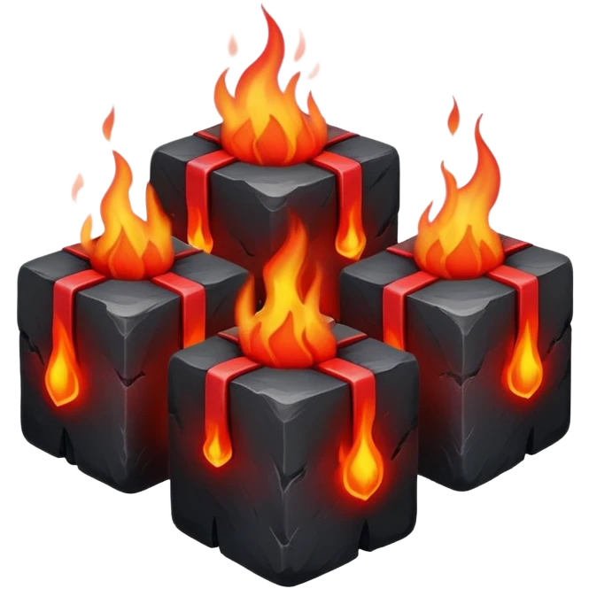 3 cubes of burning charcoal emoji