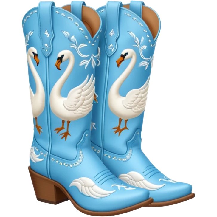 Light blue cowgirl boots with swans on them emoji