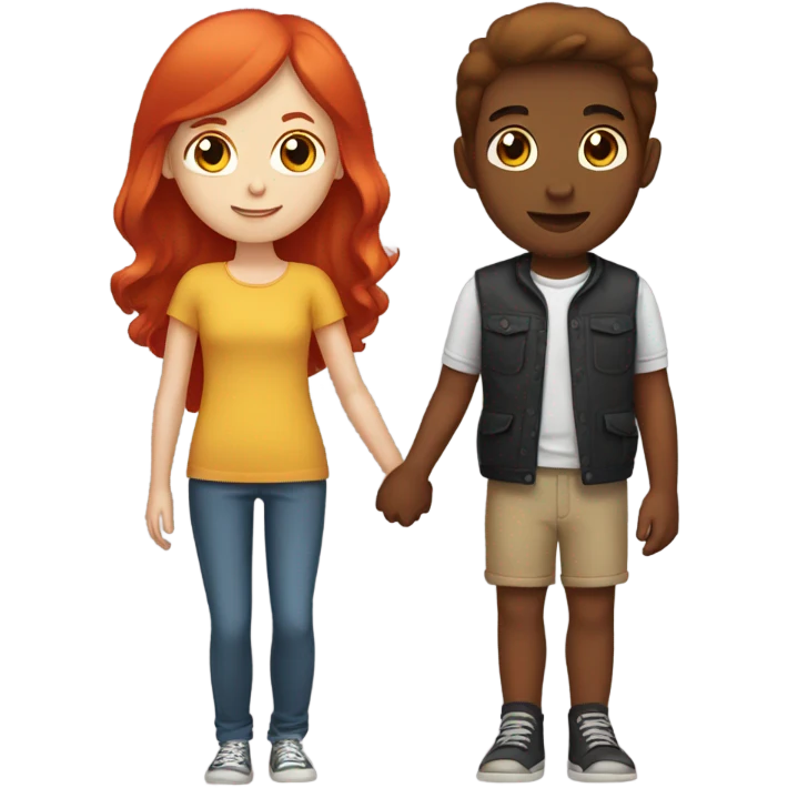 Read head girl and brunette boy holding hands  emoji