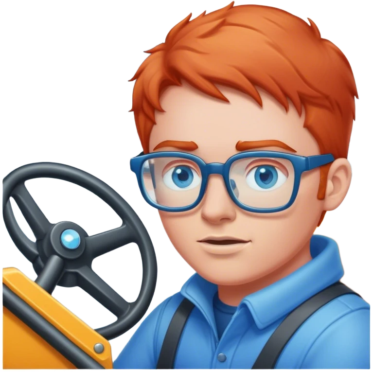 a light red headed person, pale with blue eyes and glasses driving a snowplow emoji