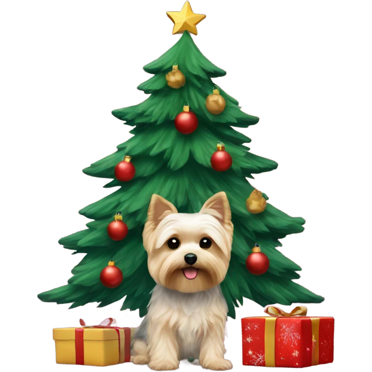 Morkie under Christmas tree  emoji