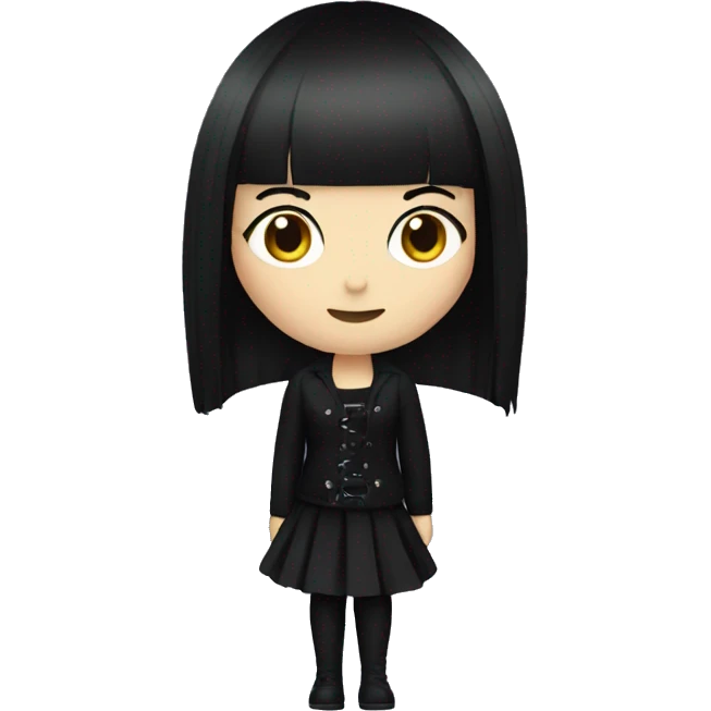white women wearing goth outfit with black straight hair and bangs emoji