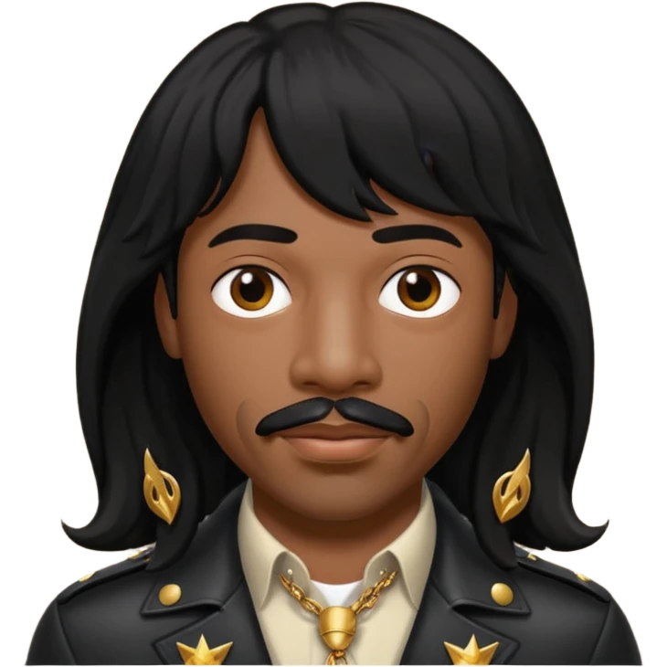Rick James with black long hair and thin mustache emoji