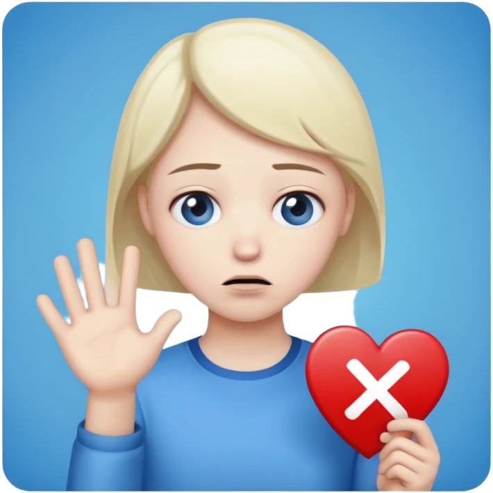sad person holding a 'sorry' sign, blue background emoji