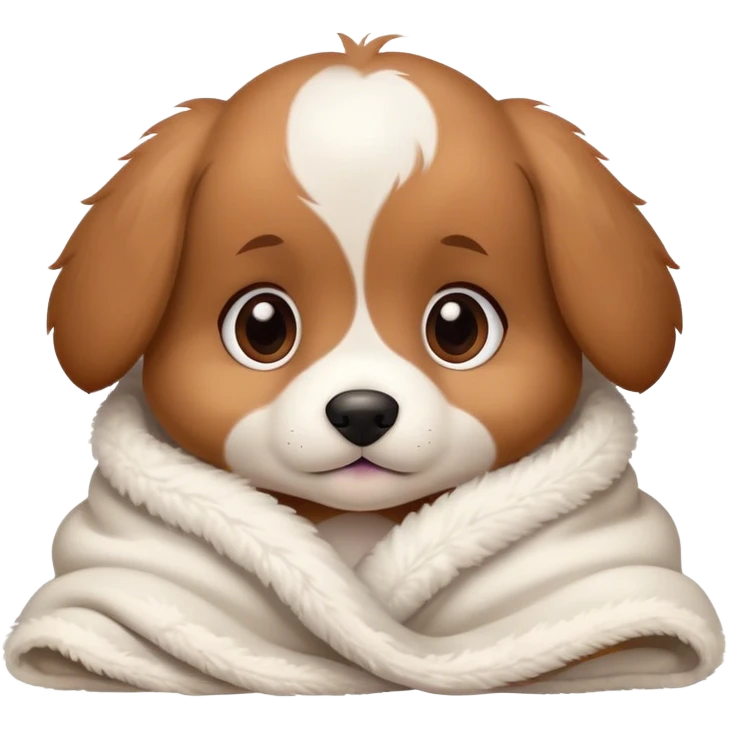 Cute, Disney-style puppy cozy in blanket emoji