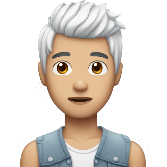 asian guy with half red half white hair like melanie martinez emoji