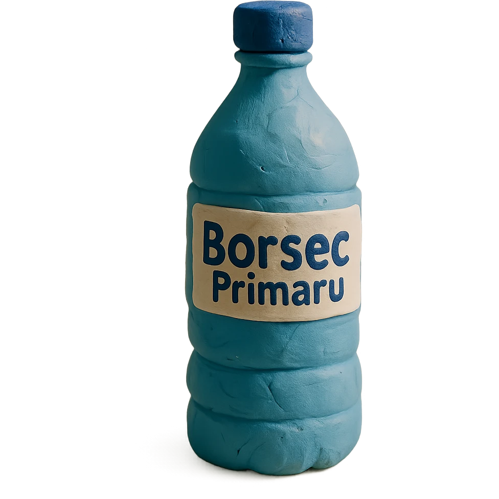 claymation style bottle of water with a label that says 'BorsecPrimaru' emoji