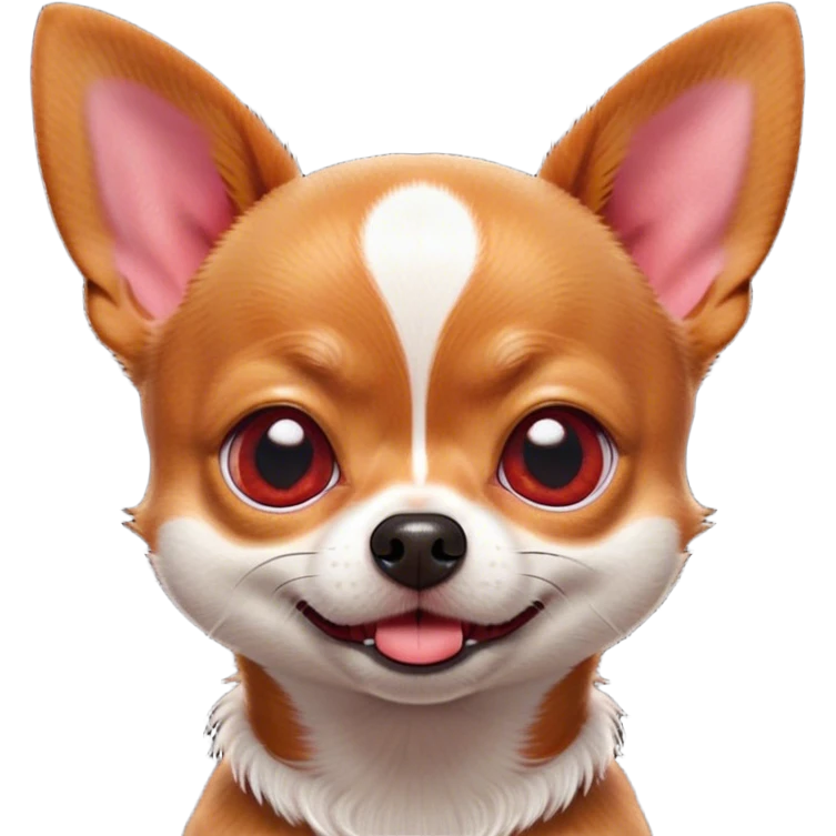 Cinematic Comical Red/White Short Haired Chihuahua Portrait Emoji, Head tilted dramatically with an exaggeratedly shocked or offended expression, short red and white fur with a striking contrast, wide, expressive dark eyes filled with exaggerated disbelief, Simplified yet hilariously expressive features, highly detailed, glowing with a slightly sassy glow, high shine, dramatic yet playful, stylized with an air of attitude, bright and endearing, soft glowing outline, capturing the essence of a sassy and over-the-top pup, so meme-worthy it feels like it could side-eye its way into internet fame instantly! emoji