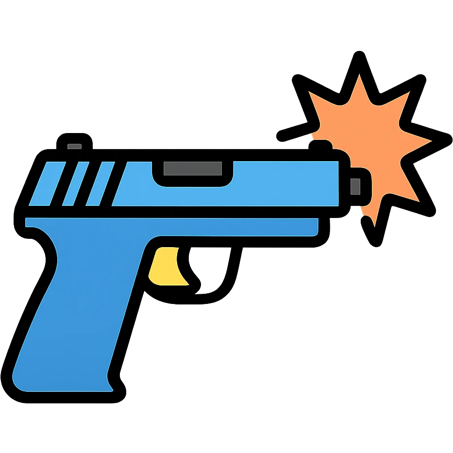 Colorful icon of a gun firing with muzzle flash emoji