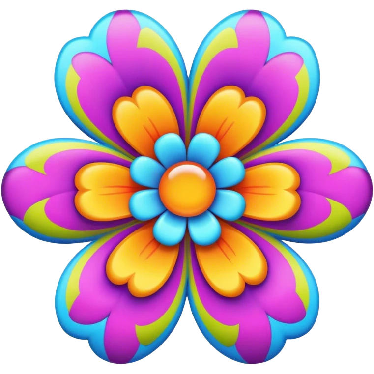 3D, Groovy psychedelic hippie style flower emoji