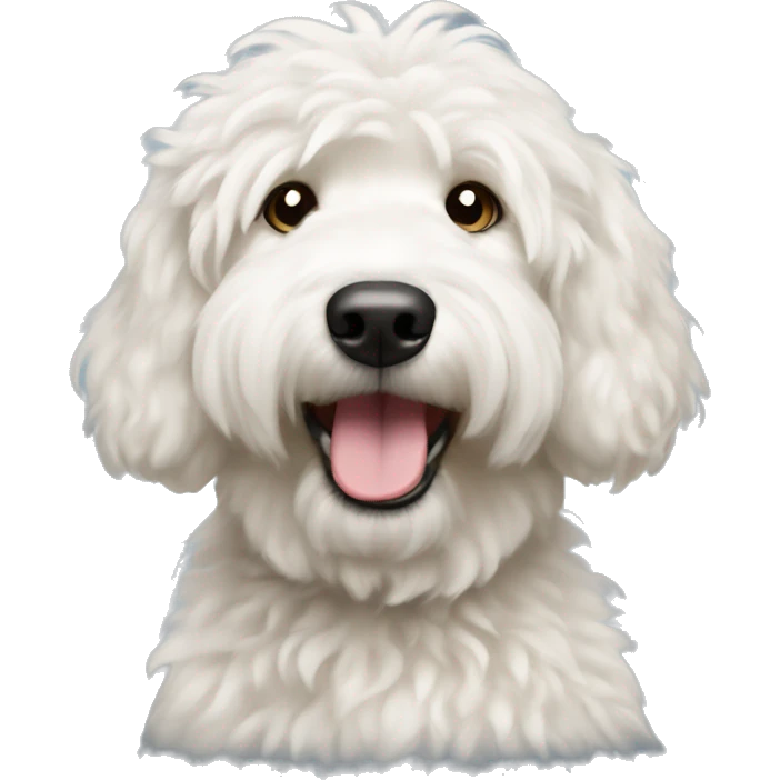White golden doodle dog with fluffy head  emoji
