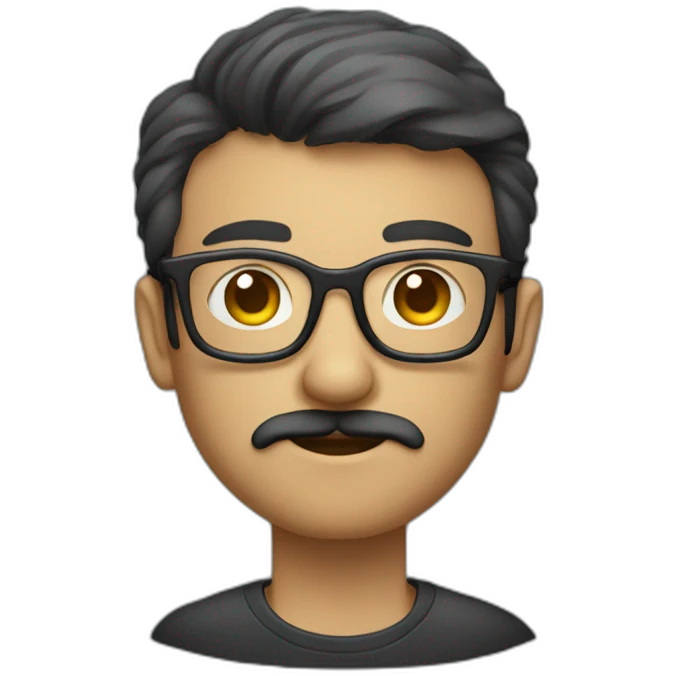 developer with a MacBook with glasses and a moustache and short hair emoji