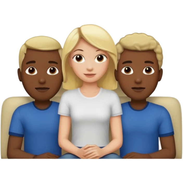 couch, naked people sitting: blonde female, 2 black males emoji