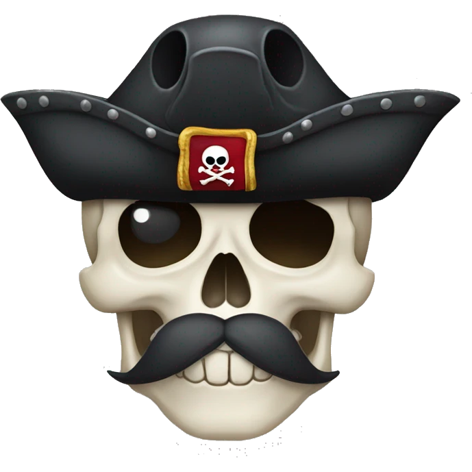 skull with a mustache with an eye patch in a pirate cocked hat emoji