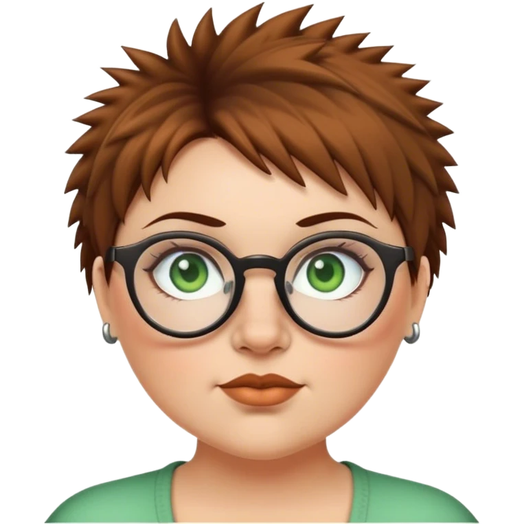  plus size white women round nose with short  brown shaggy spiked hair wearing glasses green eyes emoji