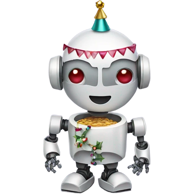 a robot holding a festive emoji emoji