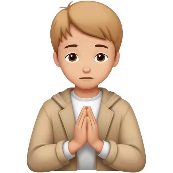 Student with hands clasped in prayer looking at essay starting with "Dear God" emoji