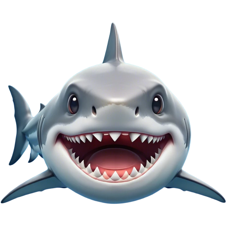 Cinematic Comical Great White Shark Portrait Emoji, Head tilted dramatically with an exaggeratedly shocked expression, featuring its iconic pointed snout, wide, comically expressive eyes, and a sleek body with a prominently defined dorsal fin, Simplified yet hilariously expressive features, highly detailed, glowing with a slightly sassy oceanic glow, high shine, dramatic yet playful, stylized with an air of cheeky marine mischief, soft glowing outline, capturing the essence of a meme-worthy great white shark that looks ready to side-eye its way into viral fame! emoji