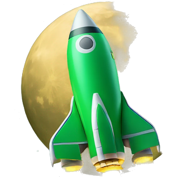Rocket ship taking off to a green moon emoji