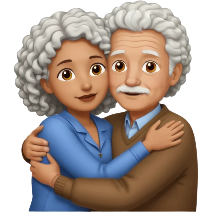 Old man hugging brown skin curly hair woman emoji
