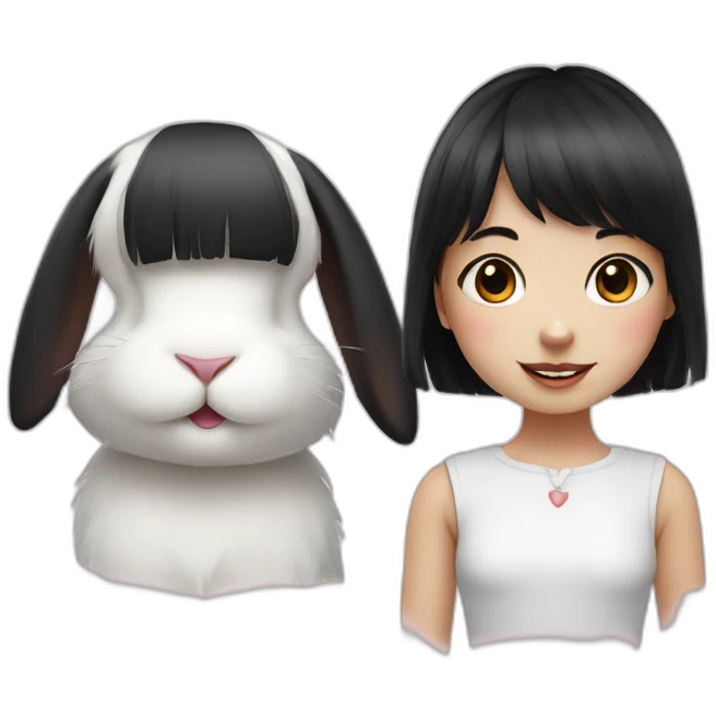 white rabbit with a little girl with black bangs emoji