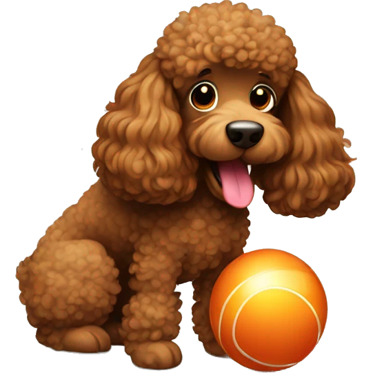 Brown poodle humping a toy ball emoji