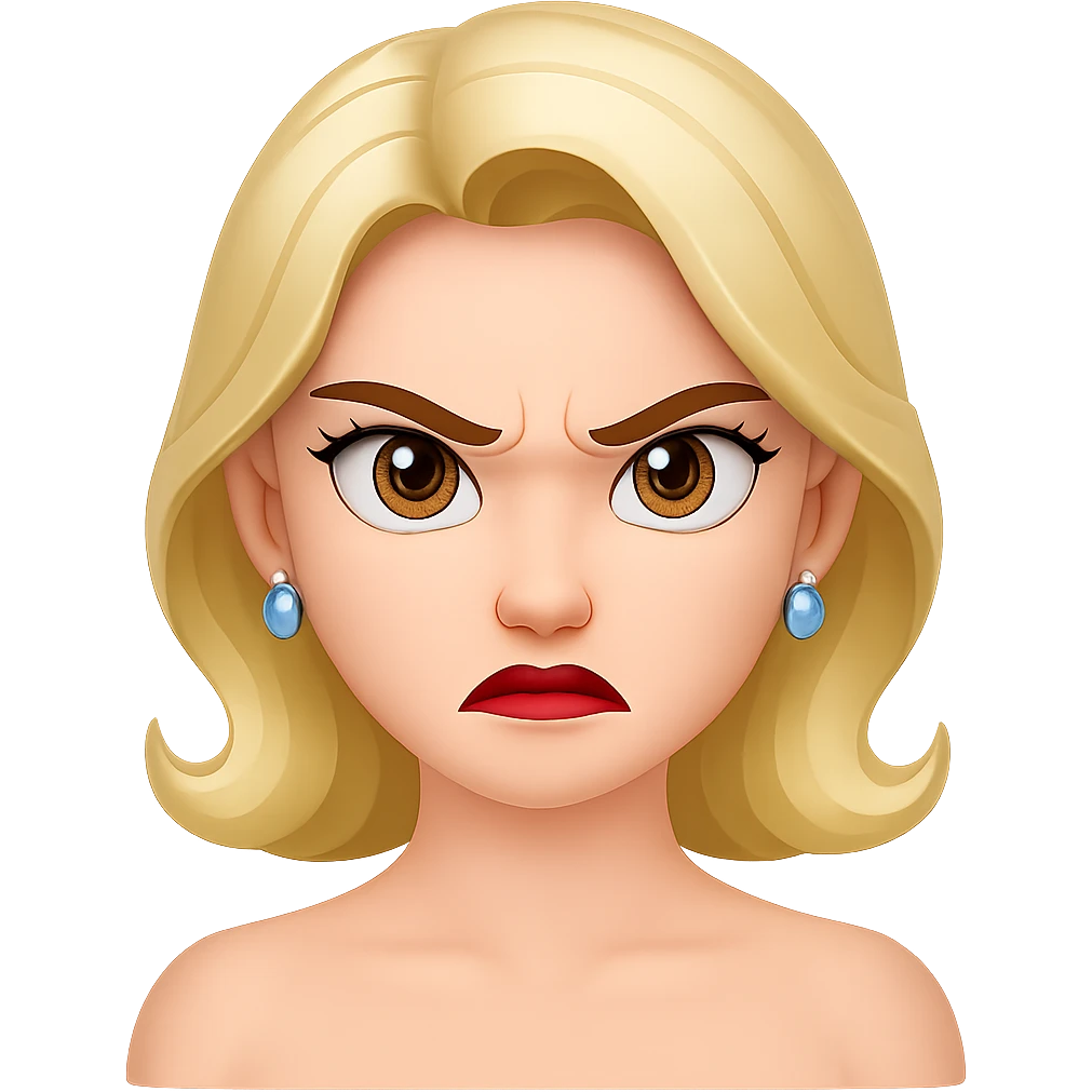 Change the facial expression of the character to angry, keep the same style as the reference image, remove the background. emoji