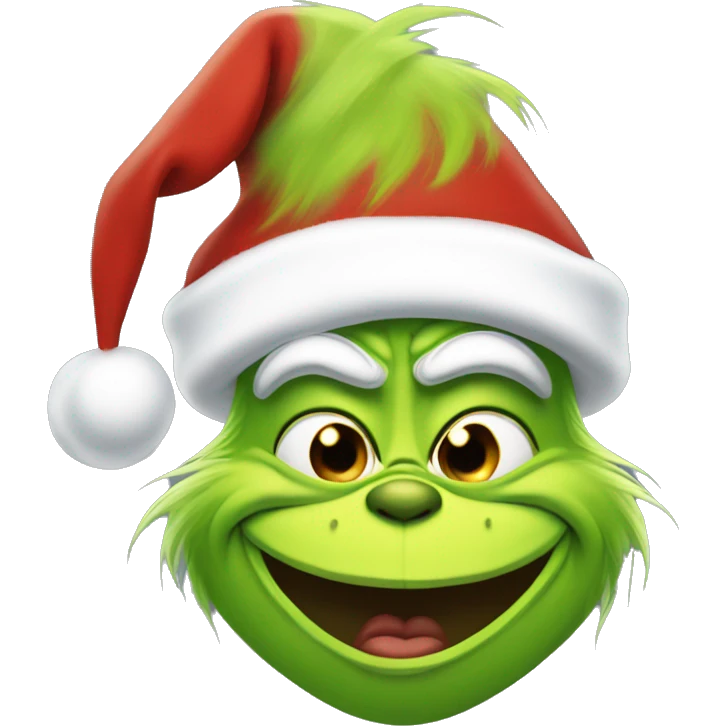 Grinch wearing a Santa hat and smiling  emoji