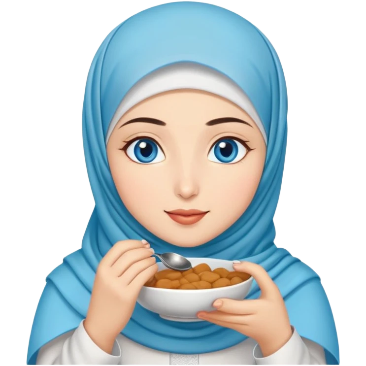 Turkish beautiful finish Konya girl blue eyes with hijab dress and does eating ramadan sahur emoji