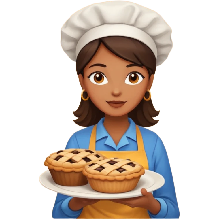 Baking community woman avatar in vibrant style illustration. Pie, cookie, and muffin warm golden tones, simple shapes, flat design, high contrast. emoji