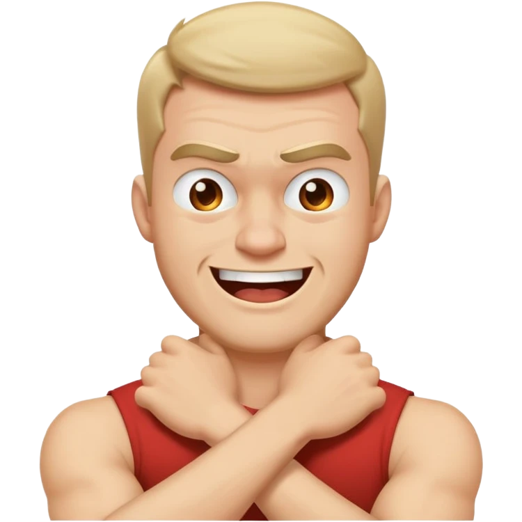 Arms crossed around neck angry laughing guy emoji