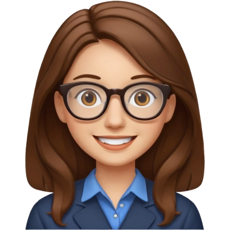 Profesora joven de fotografía, sonrriente cabello castaño y de pelo largo  emoji