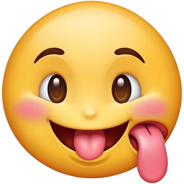 "A cute and playful cartoon-style emoji with a big smile, one eye winking, and its tongue sticking out to the side as if licking something tasty. Bright colors, glossy finish, and expressive face, similar to classic emoji style. White background."

 emoji