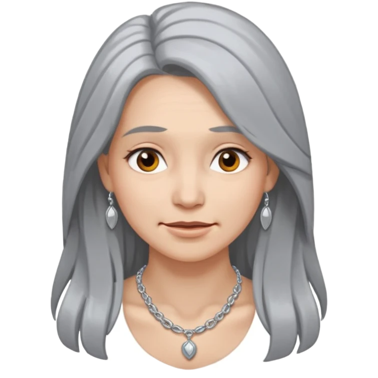 Female with Silver Necklace, grey skin,long hair, more bright silver,hihligt necklace, different expressions. emoji