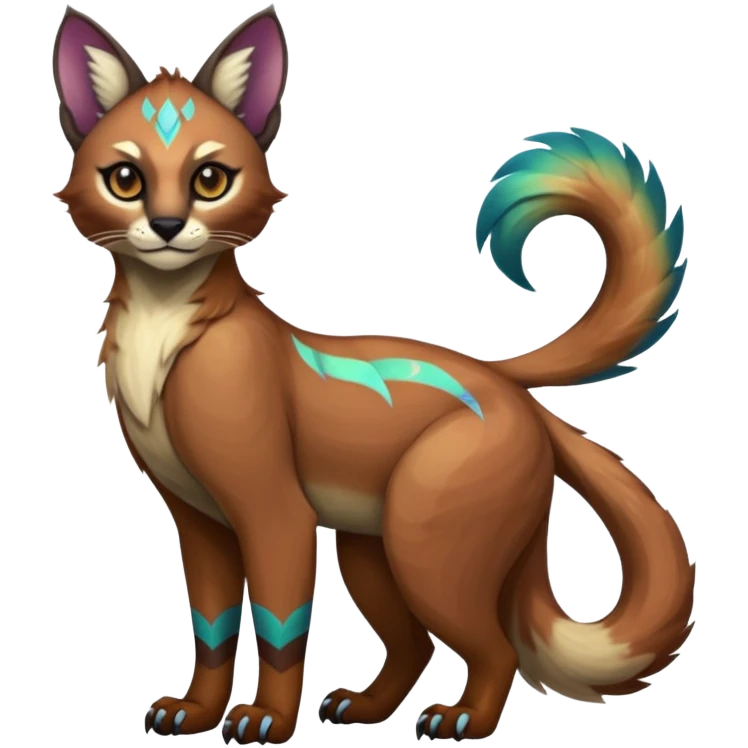Colorful dark tropical tribal glorious iridescent divine exotic cute cool beautiful beautiful fantasy-caracal-civet-genet-sergal-vernid-Gryphon-Cacomistle-Trico-oncilla-animal-Fakémon-hybrid-fursona (full body) emoji