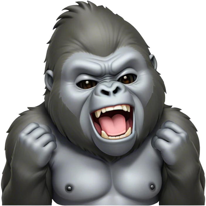 Cinematic Cute Yawning Silverback Gorilla Portrait Emoji, Head tilted slightly with a dramatic, wide-open yawn, showcasing a formidable build with a silvery mane and drowsy, half-closed eyes, Simplified yet irresistibly adorable features, highly detailed, glowing with a soft, cozy jungle glow, high shine, relaxed yet expressive, stylized with a dash of whimsical primate charm, soft glowing outline, capturing the essence of a drowsy yet affectionate guardian that appears ready to stretch out for a nap! emoji