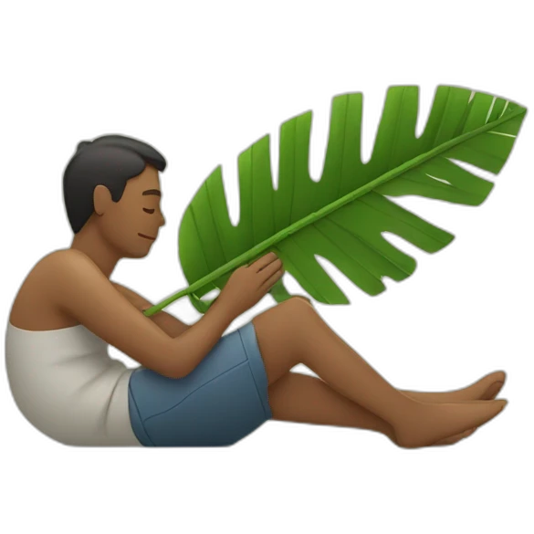 person laying and someone fanning him with palm leaf emoji