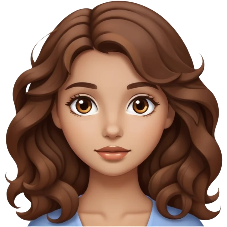 beautiful girl with wavy brown hair, natural makeup look emoji
