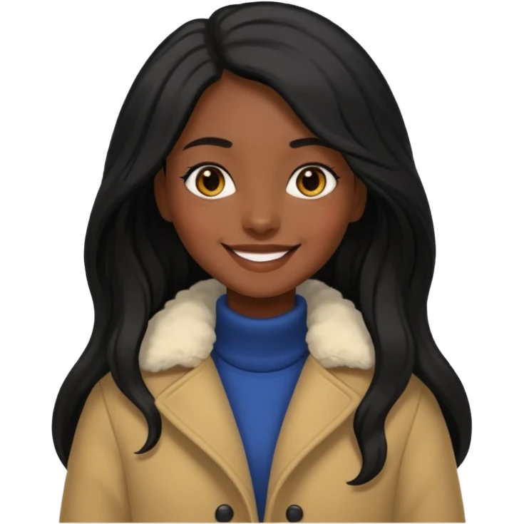Siyah uzun saçlı ceket giyen esmerimsi kız emoji