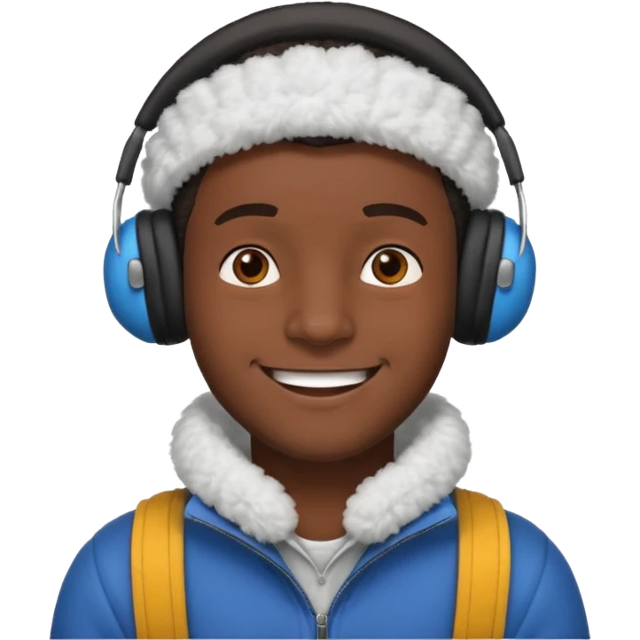 dark skin man wearing earmuff emoji