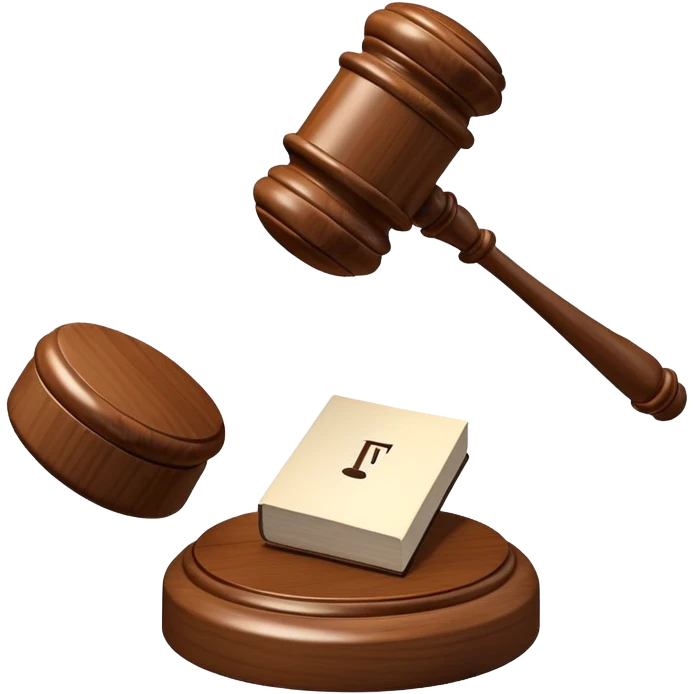 An emoji representing justice and penalty. A wooden judge's gavel striking a sound block, symbolizing a legal decision or punishment. The design is simple, 3D, and slightly glossy, resembling official court decisions emoji