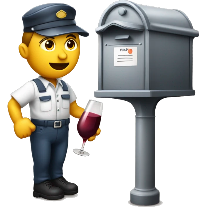 Drunken postman leaning against mailbox with wine decanter emoji