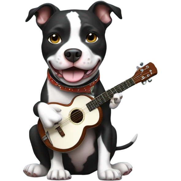 Black and white Pitbull playing banjo emoji