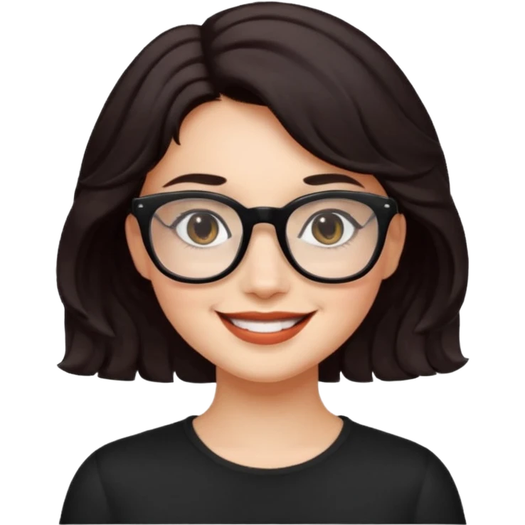 niña con pelo corto ondulado color negro rojiso con lentes negros  emoji