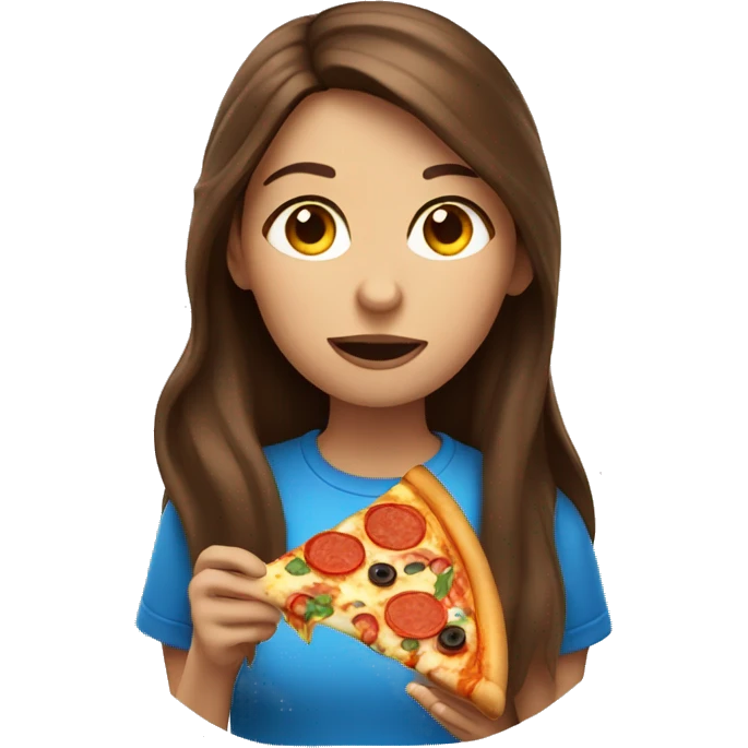Woman with long brown hair and blue eyes eating pizza  emoji